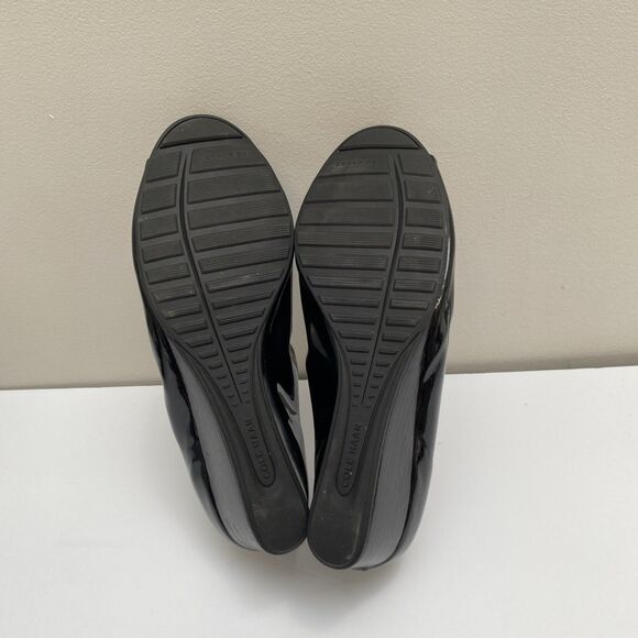 COLE HAAN Women’s black patent leather Open Toe wedge heel Shoes size 9B - Picture 5 of 6